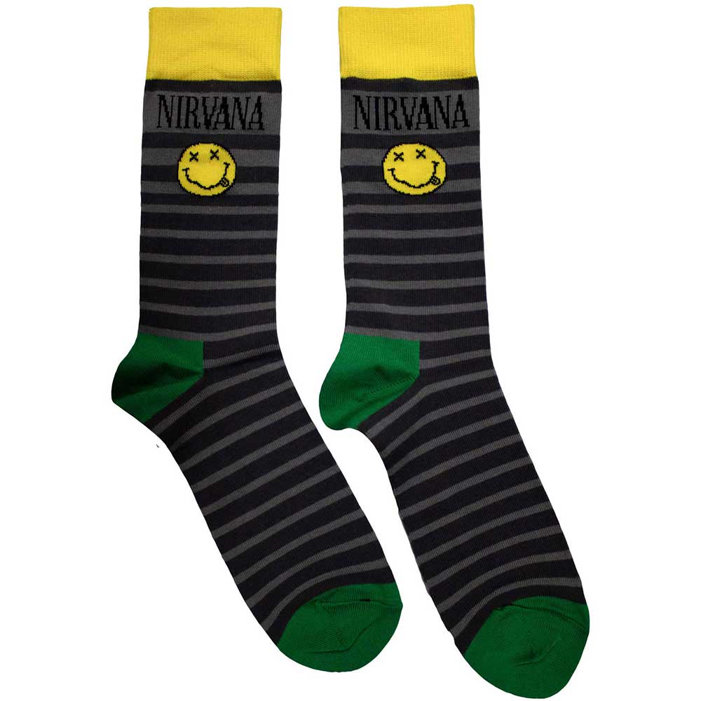 Nirvana Unisex Ankle Socks: Happy Face & Logo Stripes (UK Size 6 - 11)