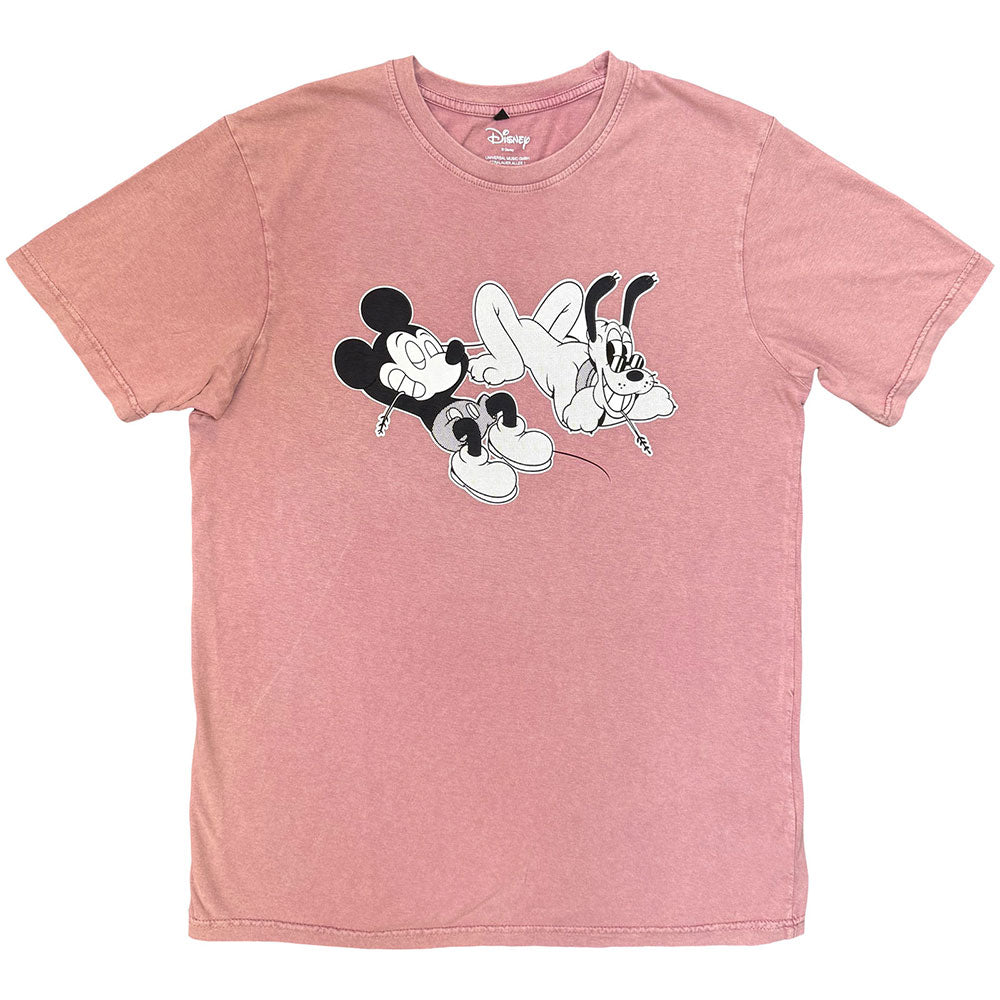 Disney Unisex Stone Wash T-Shirt: Mickey & Pluto Relax (Kashmir Red)
