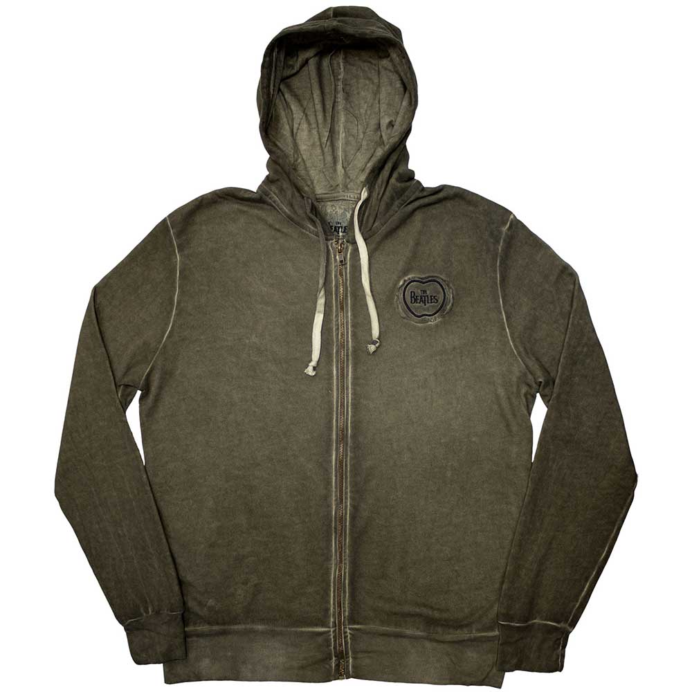 The Beatles Unisex Zipped Hoodie: Apple Logo Stone Wash