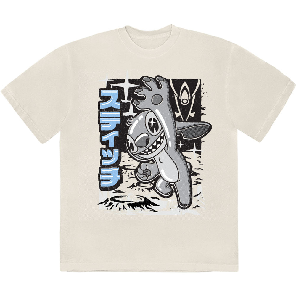 Disney Unisex T-Shirt: Stitch Jump Black & White (Natural)