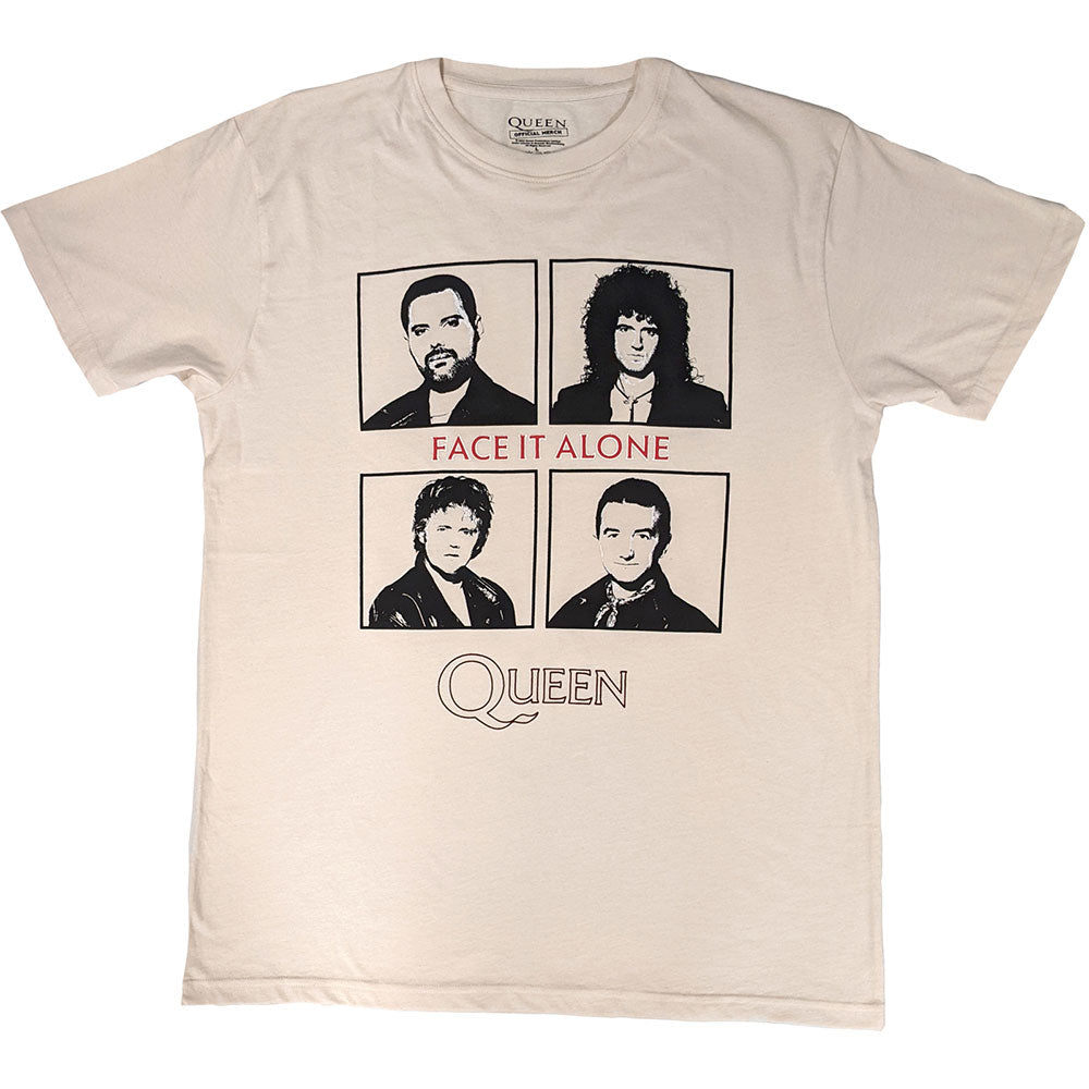 Queen Unisex T-Shirt: Face It Alone Squares (Natural)