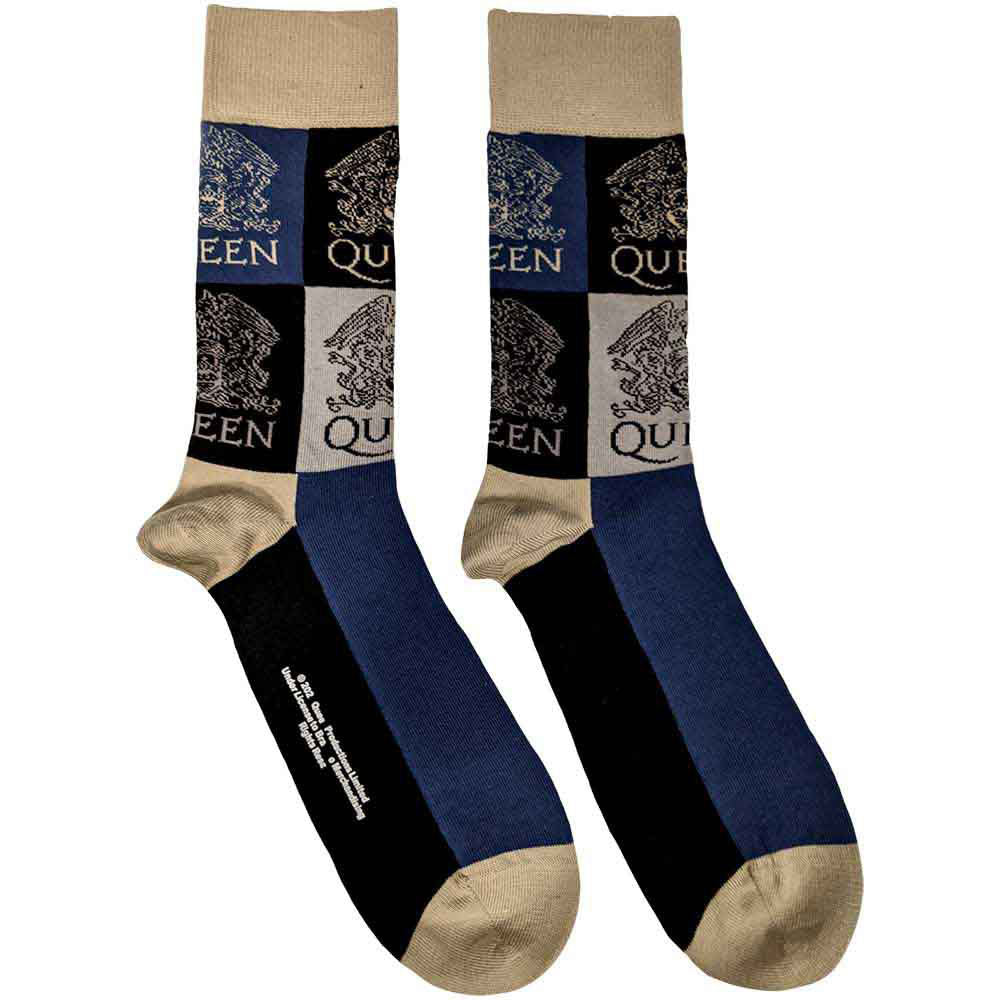 Queen Unisex Ankle Socks: Crest Blocks (Navy Blue) (UK Size 4 - 7)