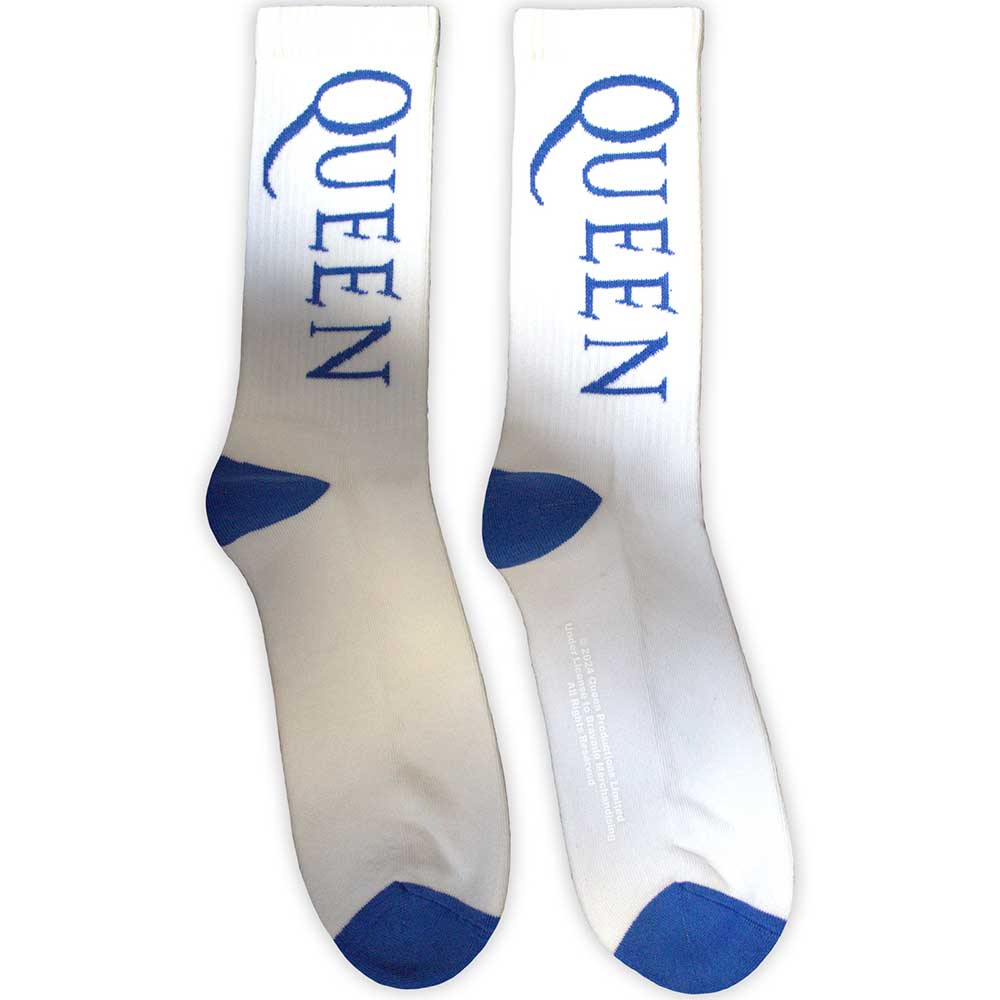 Queen Unisex Terry Socks: Blue Logo (UK Size 7 - 11)