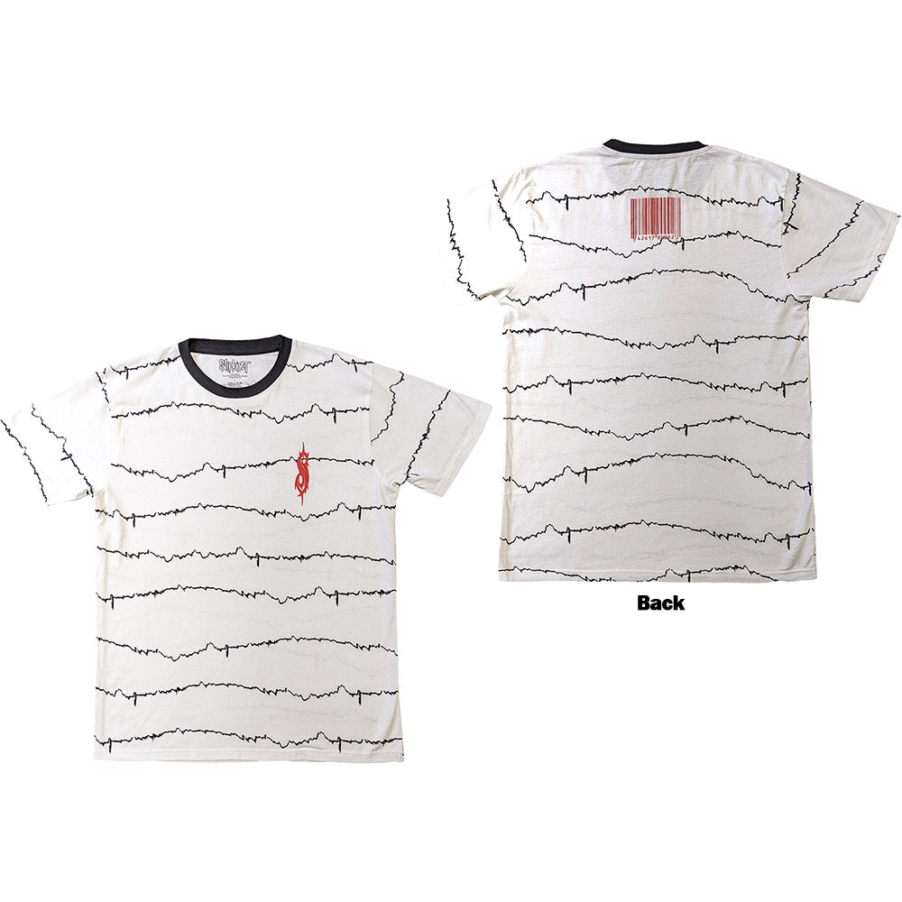 Slipknot Unisex Ringer T-Shirt: The End, So Far Tribal-S & Barcode (White) (Back Print)
