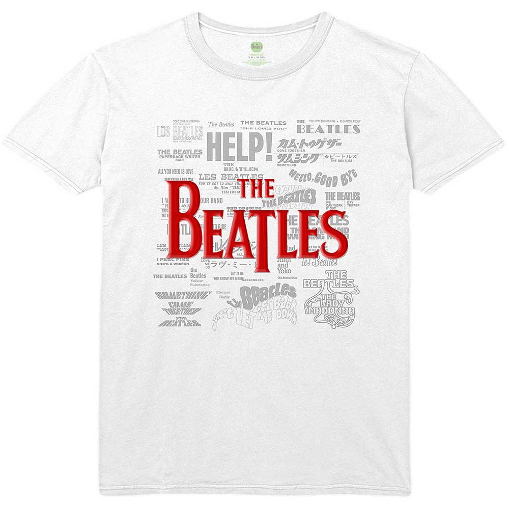 The Beatles Unisex Hi-Build T-Shirt: Titles & Logos (Puff Print)