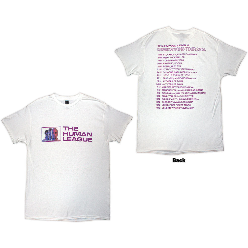 The Human League Unisex T-Shirt: Generations Tour '24 Photo (White) (Back Print)