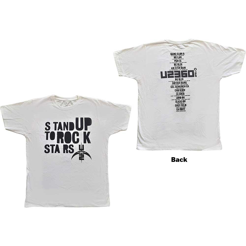 U2 Unisex T-Shirt: 360 Degree Tour 2009 Stand Up to Rock Stars (Back Print) (Ex-Tour) (Medium)