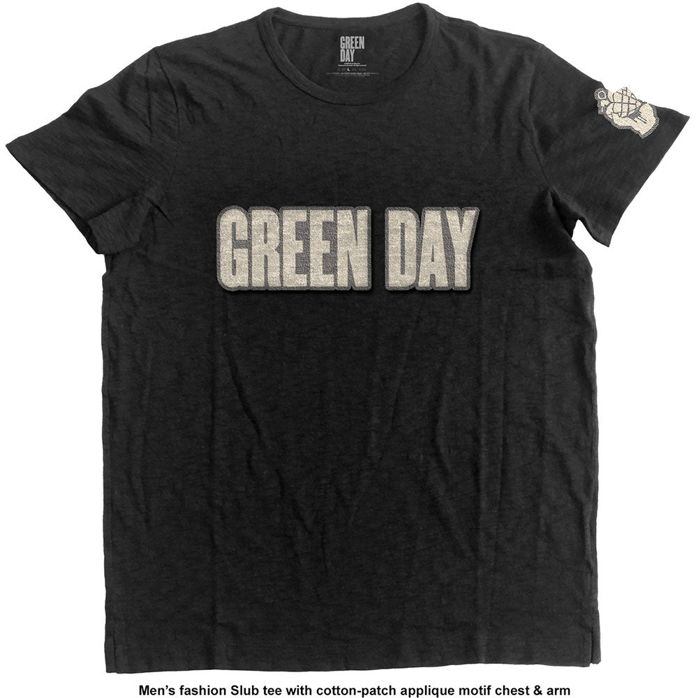 Green Day Unisex Applique T-Shirt: Logo & Grenade