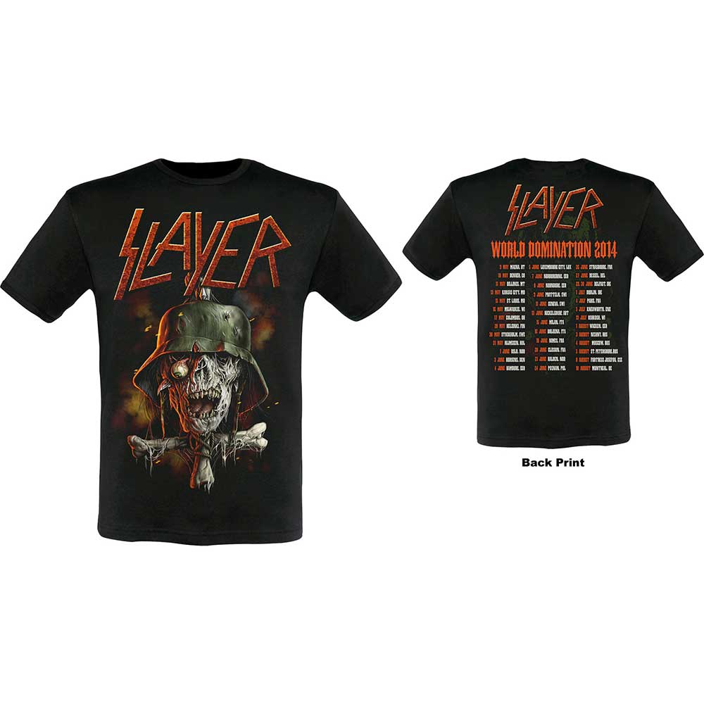 Slayer Unisex T-Shirt: Soldier Cross 2014 Dates (Back Print/Ex. Tour)