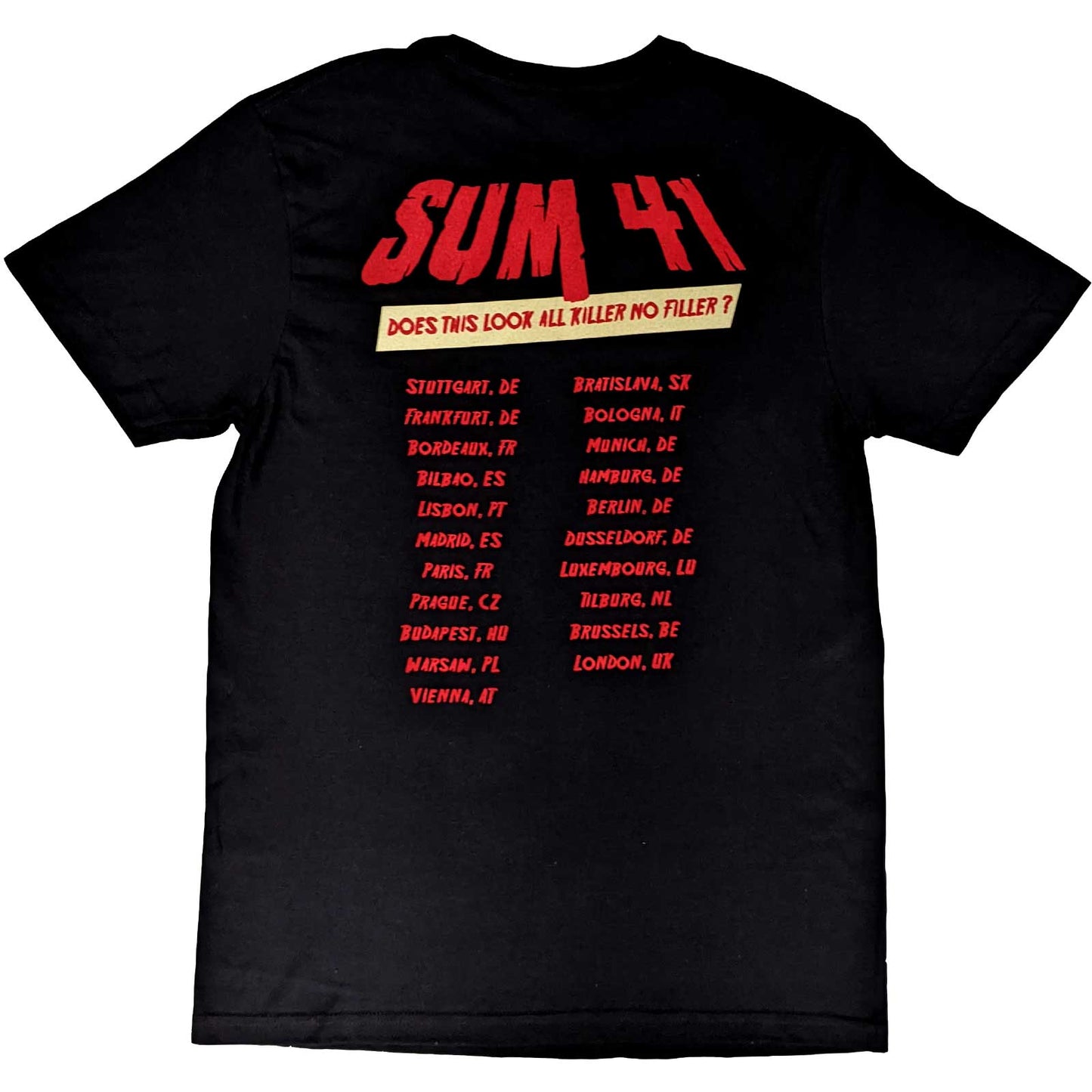 Sum 41 Unisex T-Shirt: Does This Look Like All Killer No Filler European Tour 2022 (Back Print) (Ex-Tour)