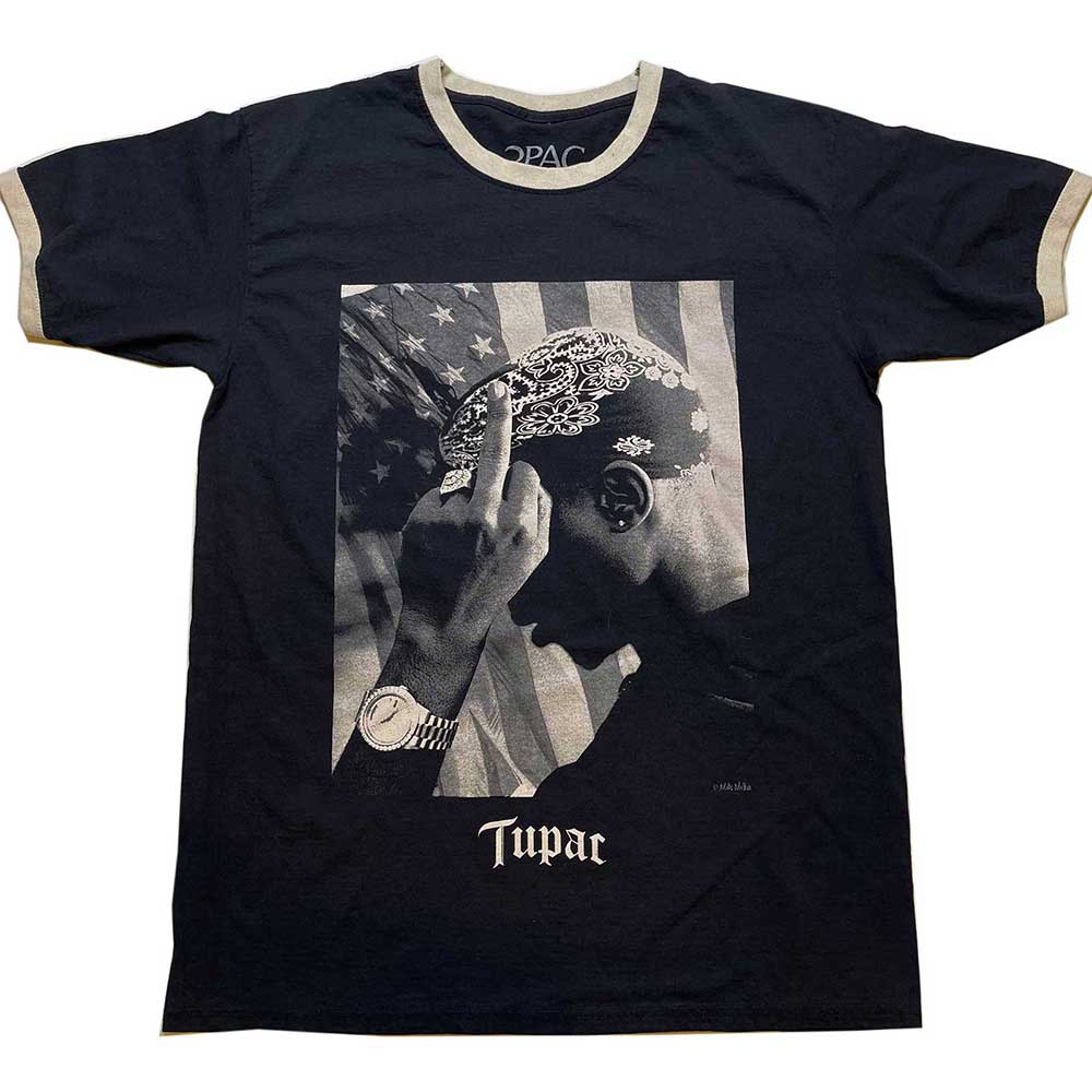 Tupac Unisex Ringer T-Shirt: Flag Photo
