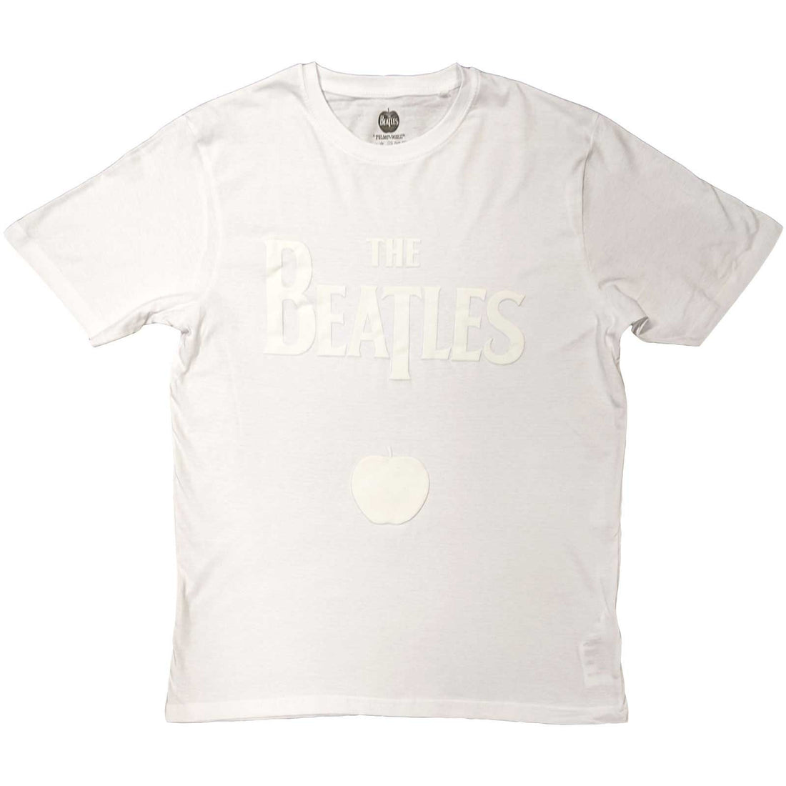 The Beatles Unisex Hi-Build T-Shirt: Logo & Apple (White-On-White)